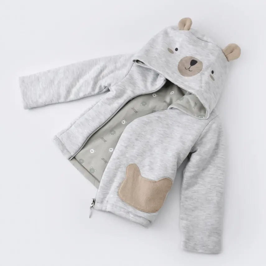 Bibaby Erkek Organik Hırka Hug Me Bear Kar Melanj - 5