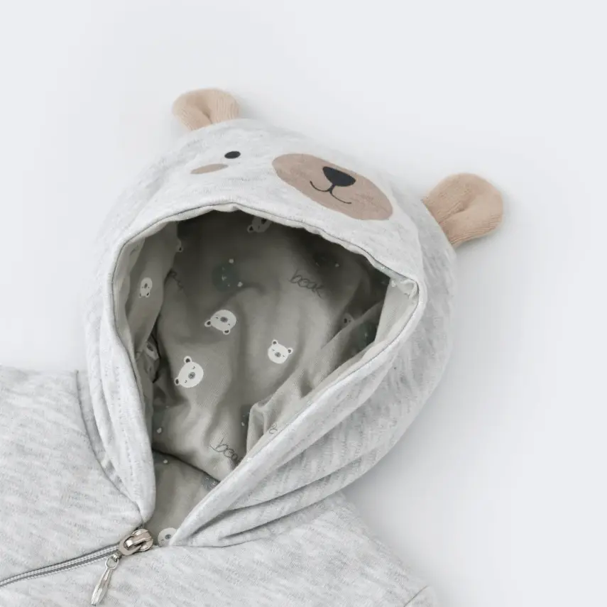 Bibaby Erkek Organik Hırka Hug Me Bear Kar Melanj - 2