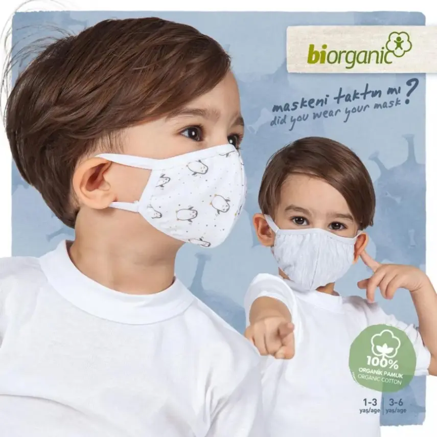 Bibaby Erkek Organik Maske 2li Penguen Beyaz - Kar Melanj - 1