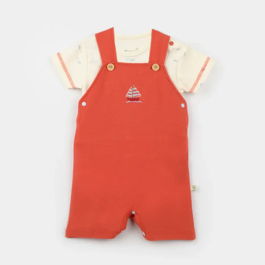 Bibaby Erkek Organik Salopet Sun Lets Sail Ekru - Mavi - 1