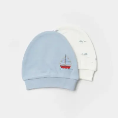 Bibaby Erkek Organik Şapka 2li Sun Lets Sail Ekru - Mavi