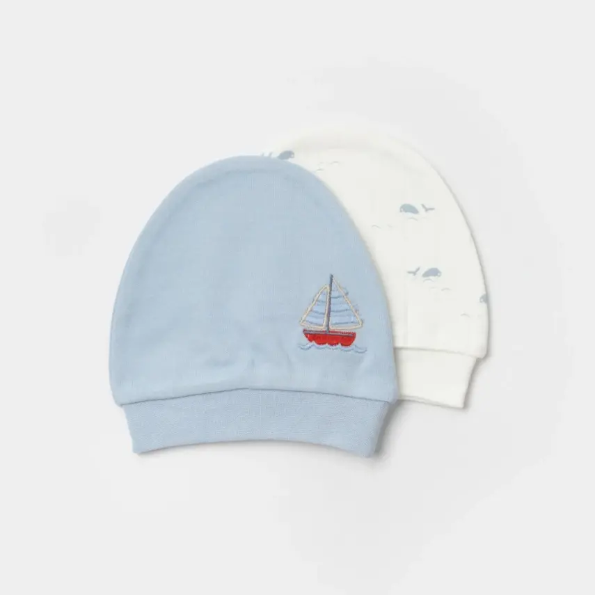 Bibaby Erkek Organik Şapka 2li Sun Lets Sail Ekru - Mavi - 1
