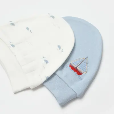 Bibaby Erkek Organik Şapka 2li Sun Lets Sail Ekru - Mavi - 2