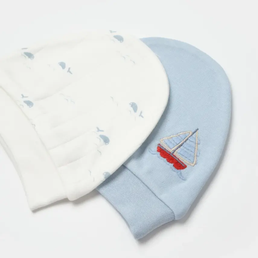 Bibaby Erkek Organik Şapka 2li Sun Lets Sail Ekru - Mavi - 2