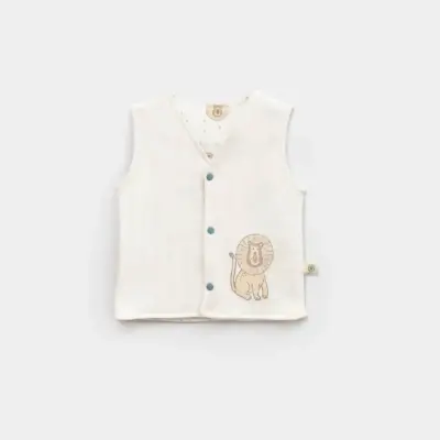 Bibaby Erkek Organik Yelek Brave Lion Ekru - Turkuaz