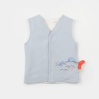 Bibaby Erkek Organik Yelek Penye Sun Lets Sail Ekru - Mavi - 3