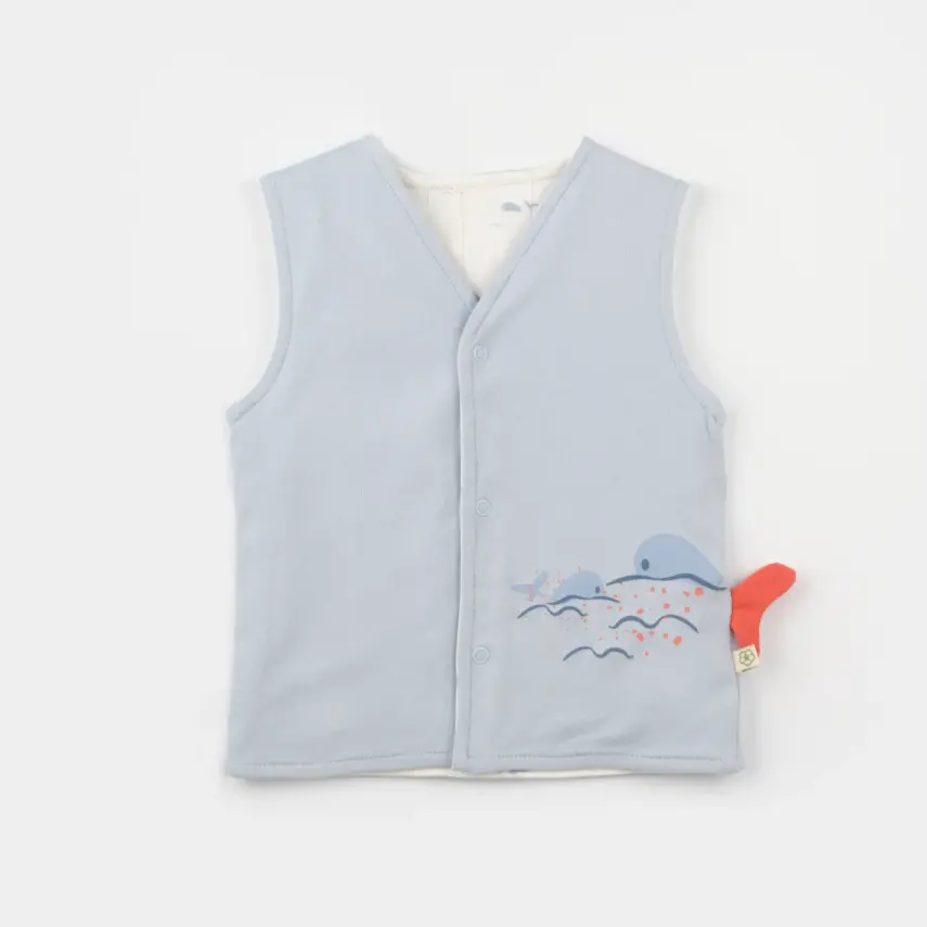 Bibaby Erkek Organik Yelek Penye Sun Lets Sail Ekru - Mavi - 5