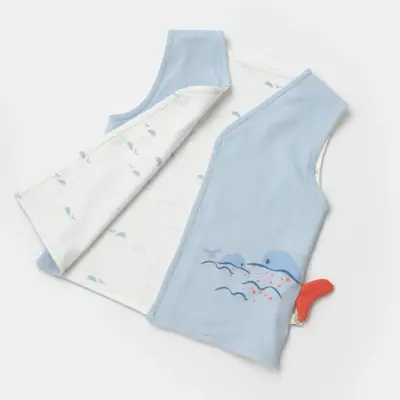 Bibaby Erkek Organik Yelek Penye Sun Lets Sail Ekru - Mavi - 6