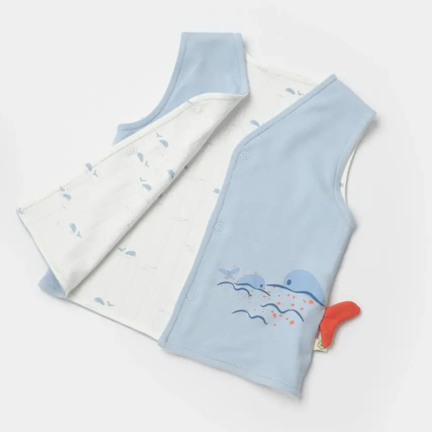 Bibaby Erkek Organik Yelek Penye Sun Lets Sail Ekru - Mavi - 6