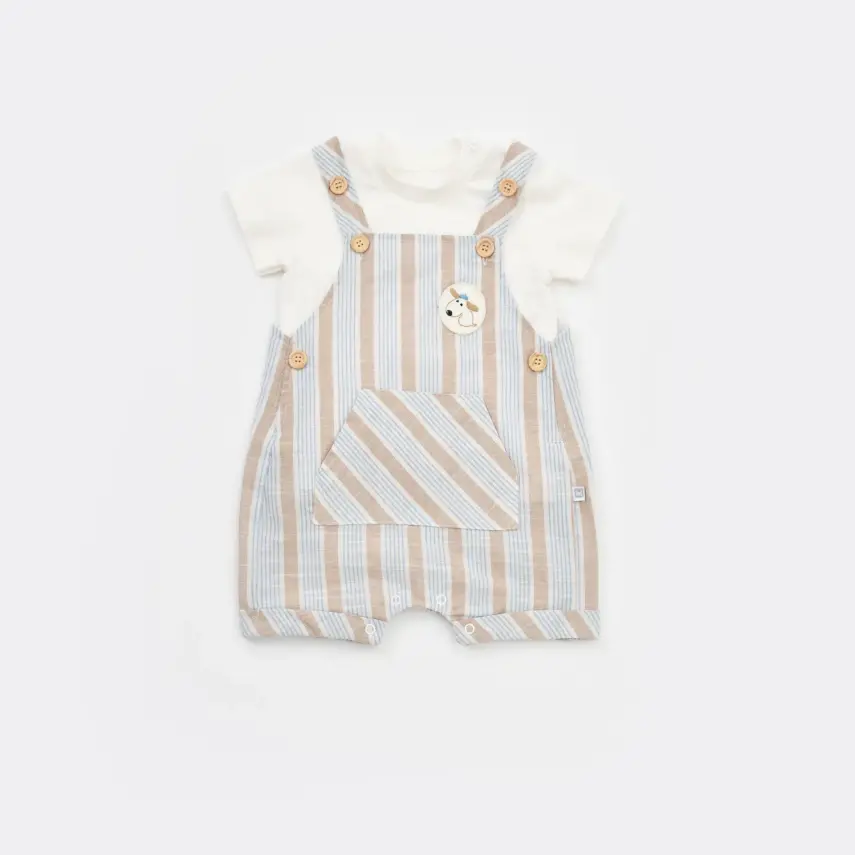 Bibaby Erkek Salopet Tulum Stripe Sytle Bej - Mavi - 1