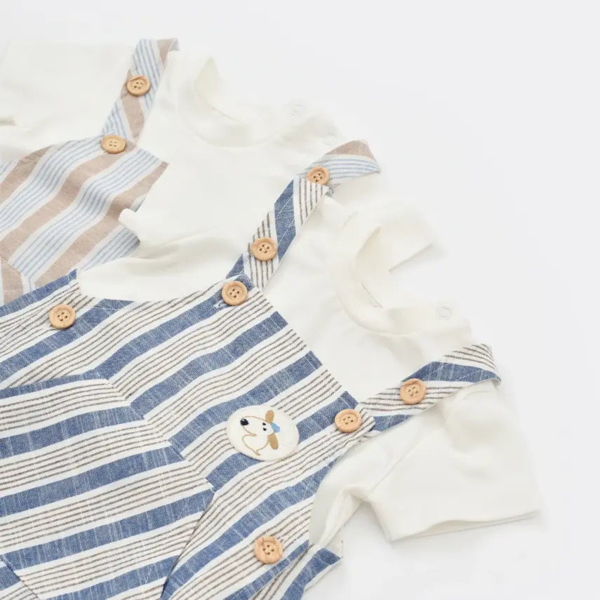Bibaby Erkek Salopet Tulum Stripe Sytle Bej - Mavi - 9