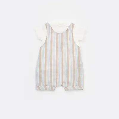 Bibaby Erkek Salopet Tulum Stripe Sytle Bej - Mavi - 6