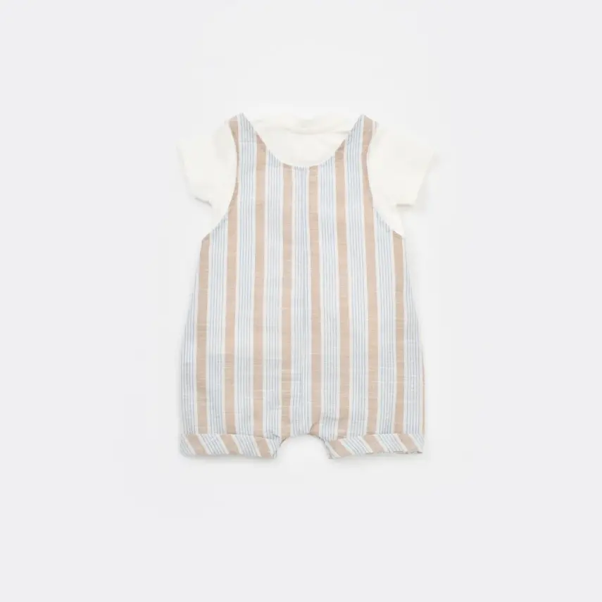 Bibaby Erkek Salopet Tulum Stripe Sytle Bej - Mavi - 6