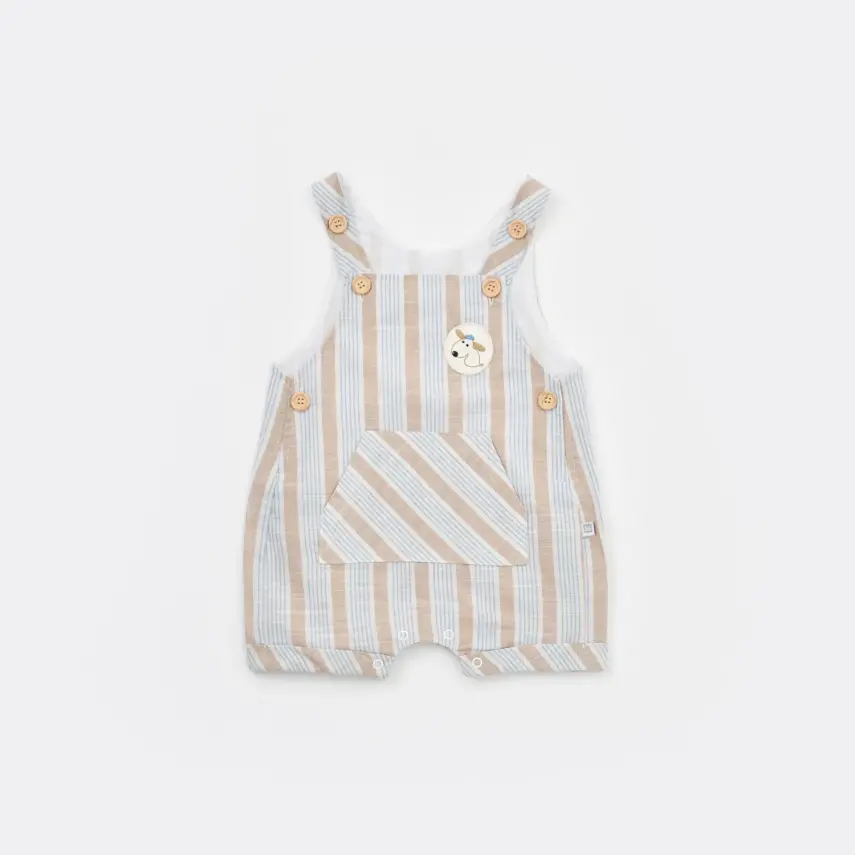 Bibaby Erkek Salopet Tulum Stripe Sytle Bej - Mavi - 10