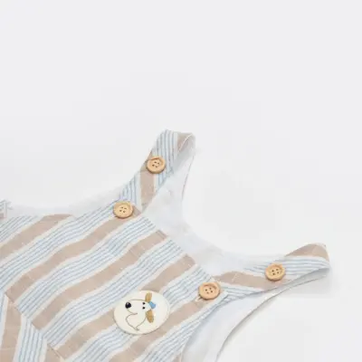 Bibaby Erkek Salopet Tulum Stripe Sytle Bej - Mavi - 8