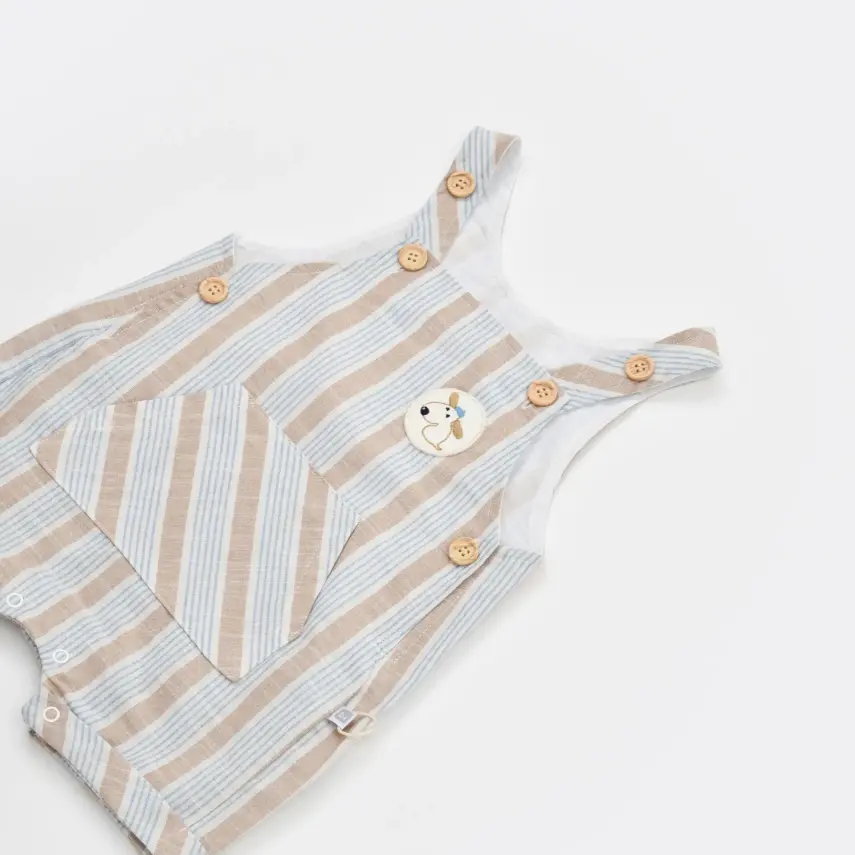 Bibaby Erkek Salopet Tulum Stripe Sytle Bej - Mavi - 7