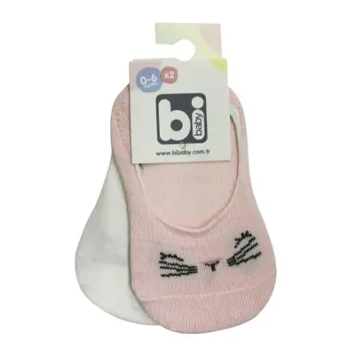 Bibaby Kız Babet Çorap 2li Cute Face Pembe - Ekru