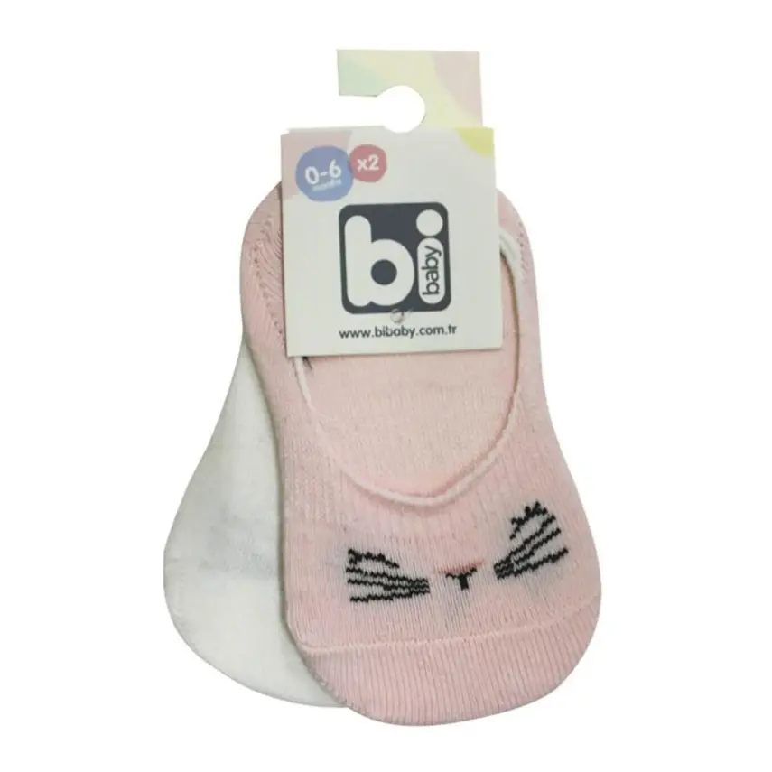 Bibaby Kız Babet Çorap 2li Cute Face Pembe - Ekru - 1