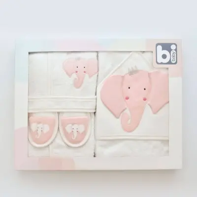 Bibaby Kız Bornoz Takımı Princess Elephant Ekru - Pembe - 5