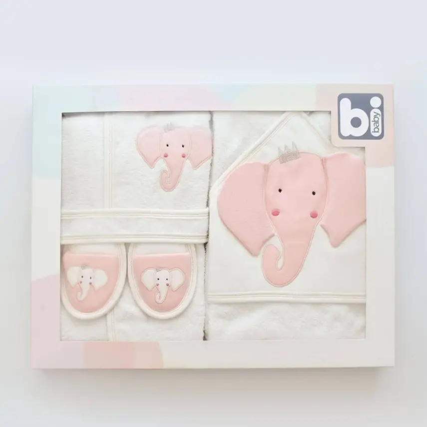 Bibaby Kız Bornoz Takımı Princess Elephant Ekru - Pembe - 5