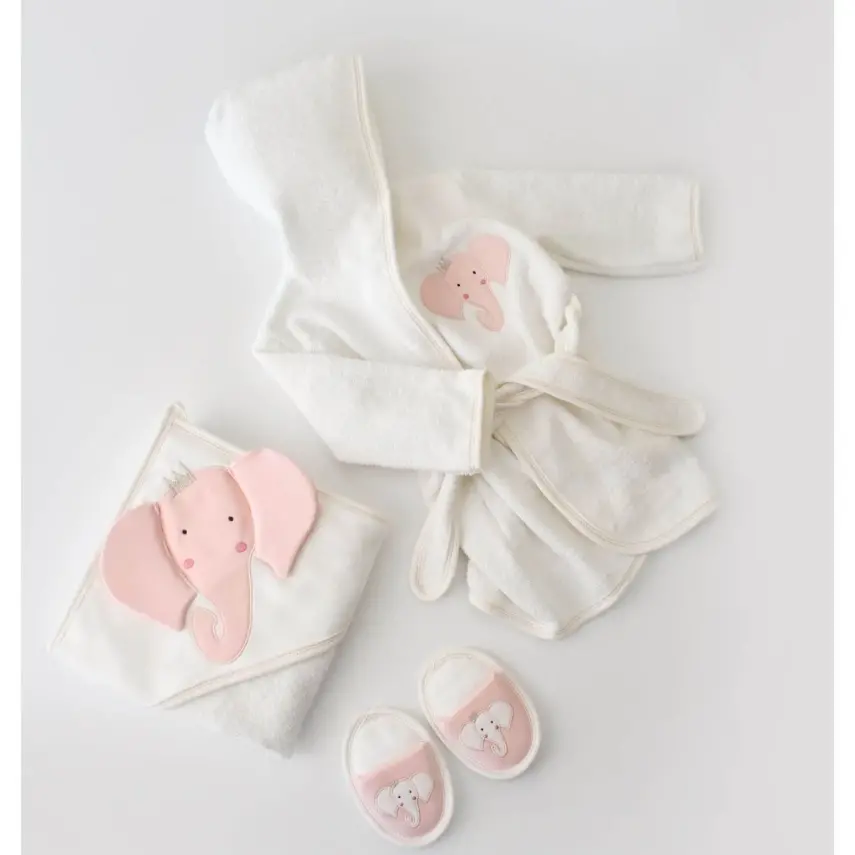 Bibaby Kız Bornoz Takımı Princess Elephant Ekru - Pembe - 1