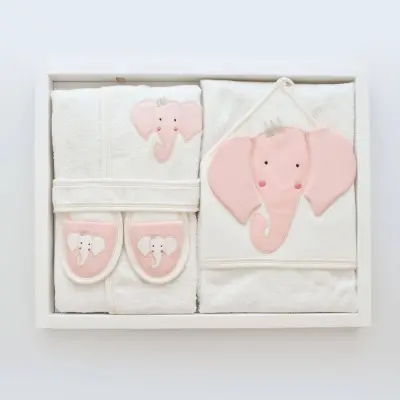 Bibaby Kız Bornoz Takımı Princess Elephant Ekru - Pembe - 7