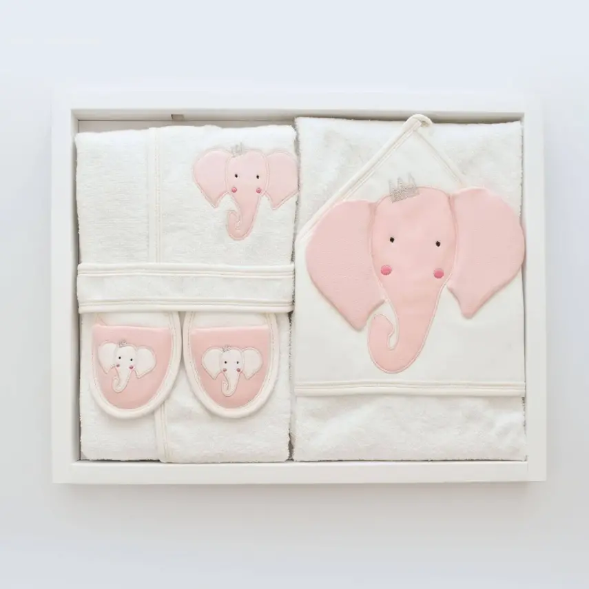 Bibaby Kız Bornoz Takımı Princess Elephant Ekru - Pembe - 7