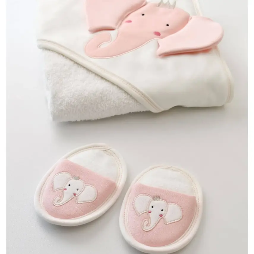 Bibaby Kız Bornoz Takımı Princess Elephant Ekru - Pembe - 8