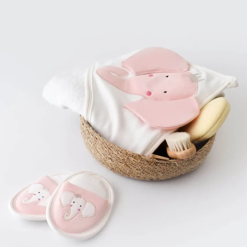 Bibaby Kız Bornoz Takımı Princess Elephant Ekru - Pembe - 9