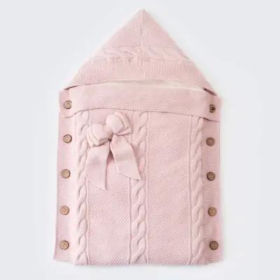 Bibaby Kız Kundak Triko Fiyonklu Pembe