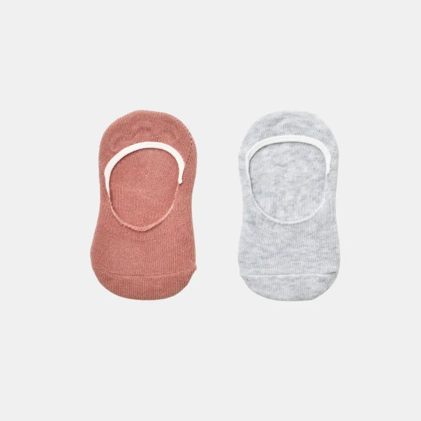 Bibaby Kız Organik Babet Çorap 2li Basic Gri - Gül Kurusu - 1