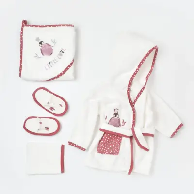 Bibaby Kız Organik Bebek Bornozu Takımı Little Love Rose Dry