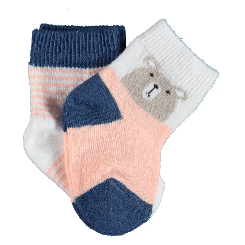 Bibaby Kız Organik Çorap Soket 2li Hello Teddy Bear Somon - 1