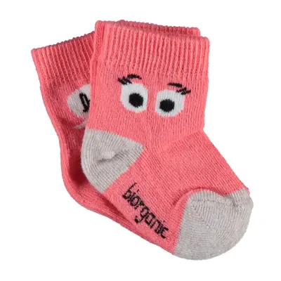 Bibaby Kız Organik Çorap Soket 2li Hi Bej - Nar Çiçeği 