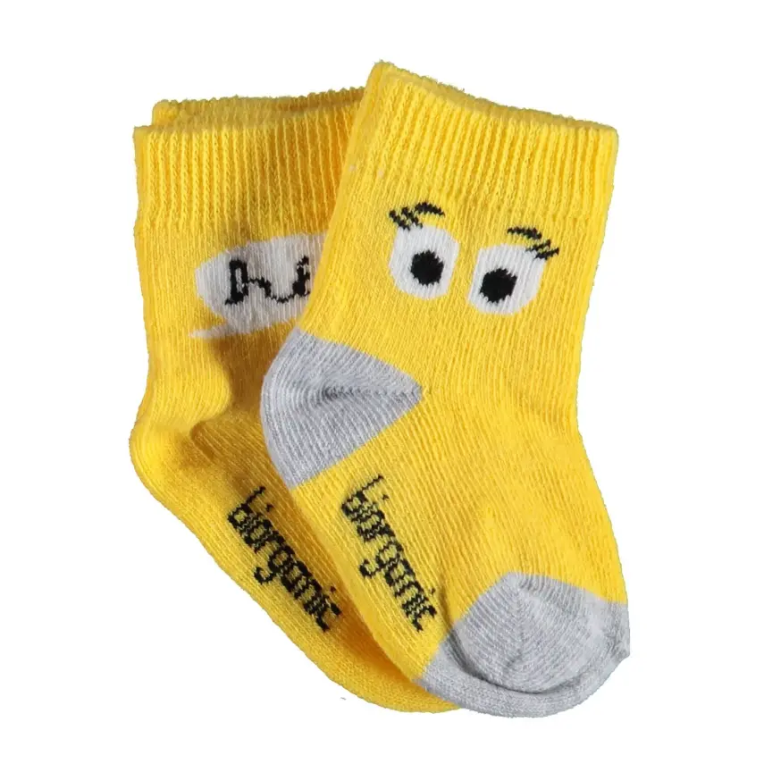 Bibaby Kız Organik Çorap Soket 2li Hi Gri - Sarı - 1