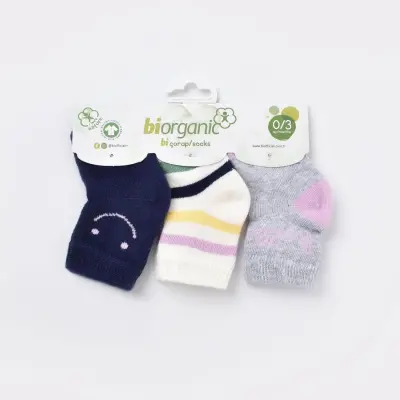 Bibaby Kız Organik Çorap Soket 3lü Smile Lacivert