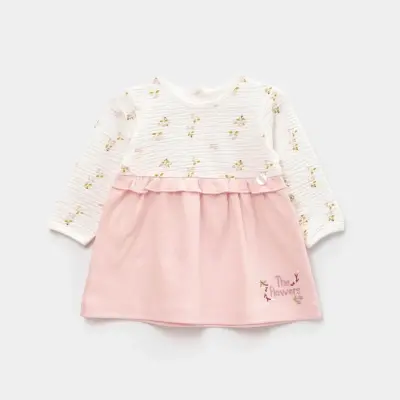 Bibaby Kız Organik Elbise The Flowers Ekru - Pembe
