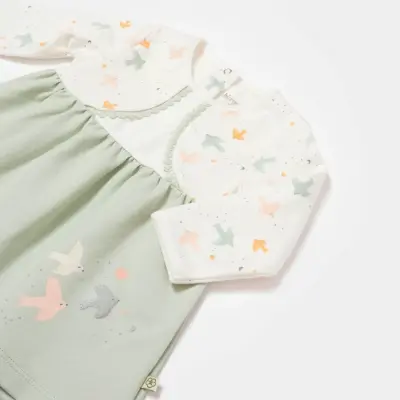 Bibaby Kız Organik Elbise Tiny Birds Ekru - Yeşil - 2