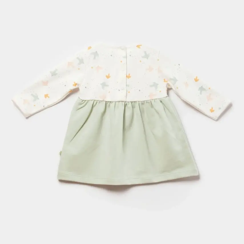 Bibaby Kız Organik Elbise Tiny Birds Ekru - Yeşil - 3