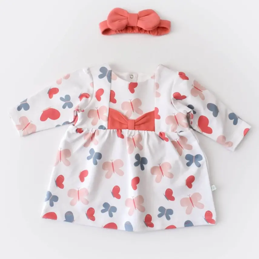 Bibaby Kız Organik Elbise Wild Flowers Coral - 1