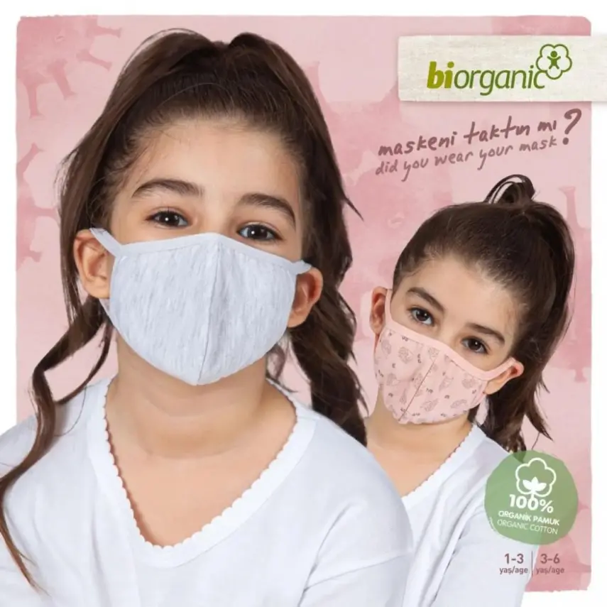 Bibaby Kız Organik Maske 2li Kirpi Pembe - Kar Melanj - 1