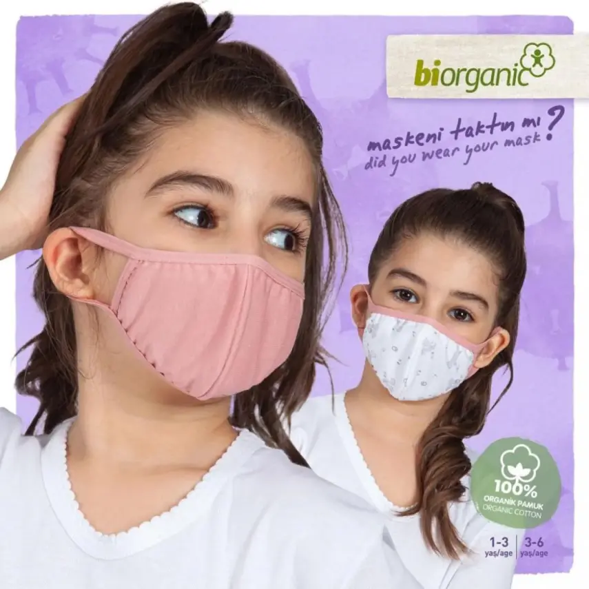 Bibaby Kız Organik Maske 2li Sincaplı Beyaz - Pembe - 1