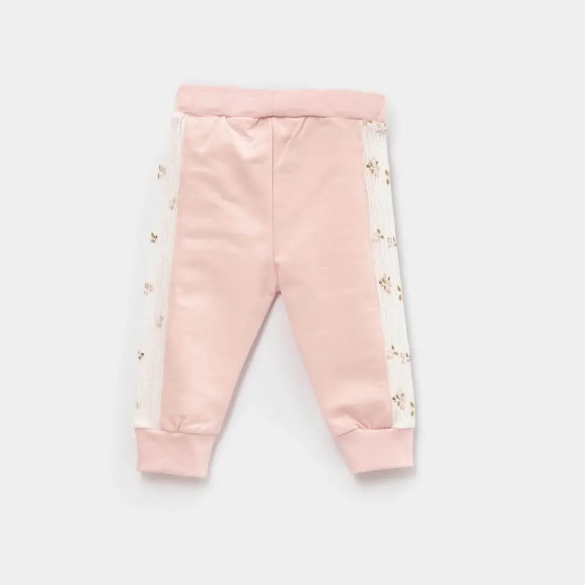 Bibaby Kız Organik Pantolon Patiksiz The Flowers Ekru - Pembe - 1