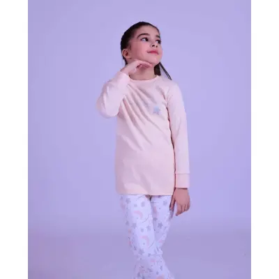 Bibaby Kız Organik Pijama Takımı Star Magical Somon