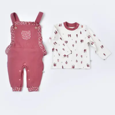 Bibaby Kız Organik Salopet Tulum Little Love Rose Dry