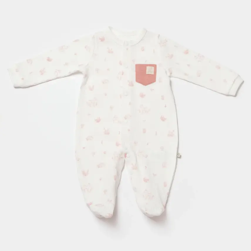 Bibaby Kız Organik Salopet Waffle Deer And Bird Ekru - Rose - 1