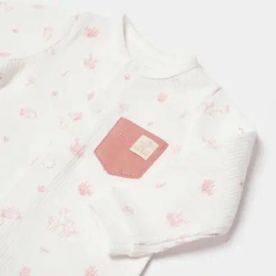 Bibaby Kız Organik Salopet Waffle Deer And Bird Ekru - Rose - 7