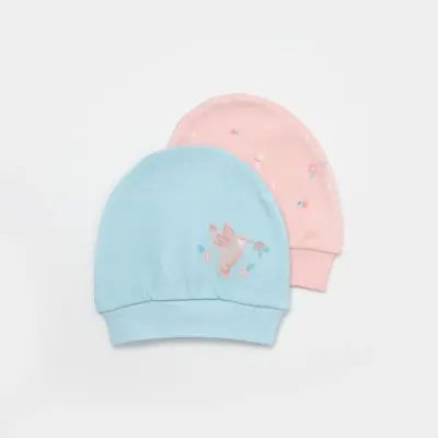 Bibaby Kız Organik Şapka 2li Always Happy Gül Kurusu - Mint