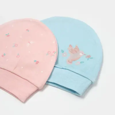 Bibaby Kız Organik Şapka 2li Always Happy Gül Kurusu - Mint - 2