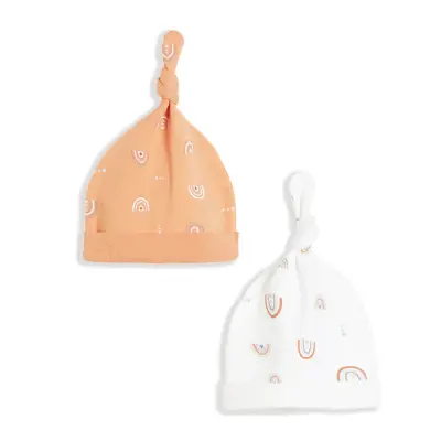 Bibaby Kız Organik Şapka 2li Happy Rainbow Somon - Ekru
